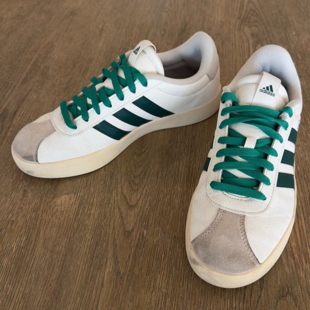 Adidas VL Court 3.0 White & Green Men's Lifestyle‎ Casual Sneakers-3 Stripe-Sz 9